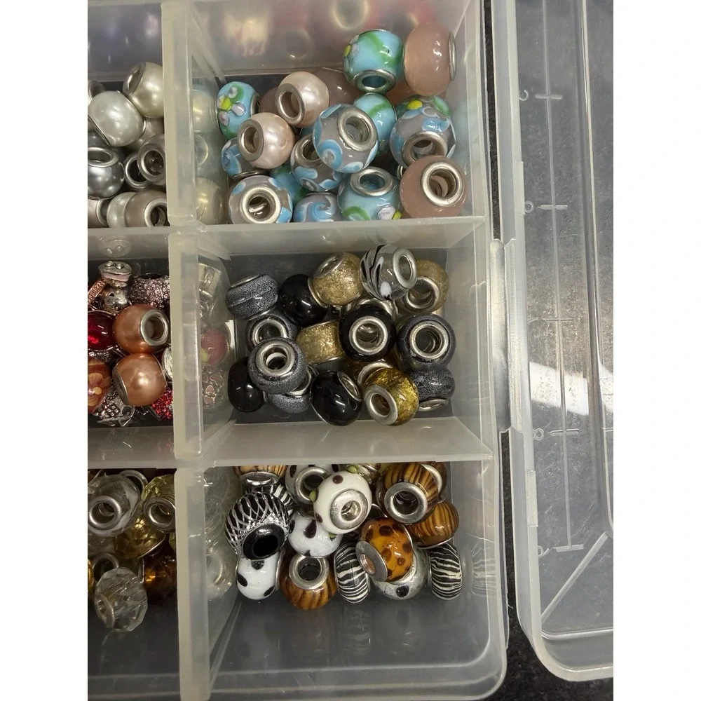 Large Collection of Assorted European-Style Glass Charm Beads Jewelry Maker Lot